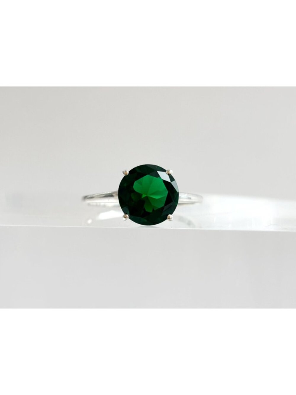 Green Tourmaline Round Cut Solitaire Sterling Silver 925 Vintage Ring - sz 10 - Picture 13 of 15